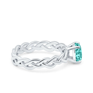 Celtic Weave Braided Style Oval Wedding Ring Simulated Paraiba Tourmaline CZ 925 Sterling Silver